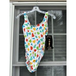 Vintage 80s Gilda Marx California Body colorful floral bodysuit women Med new